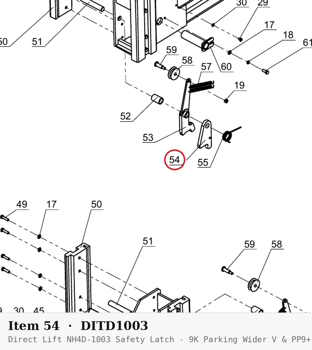 Direct Lift NH4D-1003 Safety Latch - 9K Parking Wider V & PP9+ 9K 4-Post - parts drawing detail
