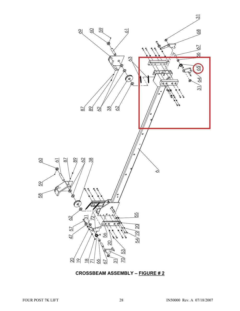 Direct Lift NH4D-1004 Torsion Spring A (Latch Spring) - 7K/8K/9K 4-Post Parking Lifts - full parts breakdown drawing