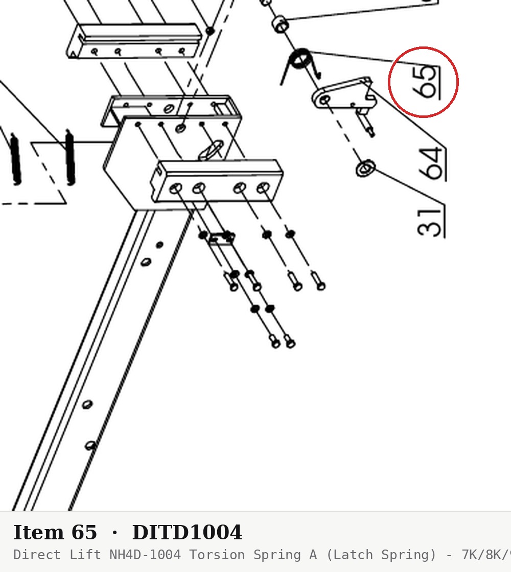 Direct Lift NH4D-1004 Torsion Spring A (Latch Spring) - 7K/8K/9K 4-Post Parking Lifts - parts drawing detail