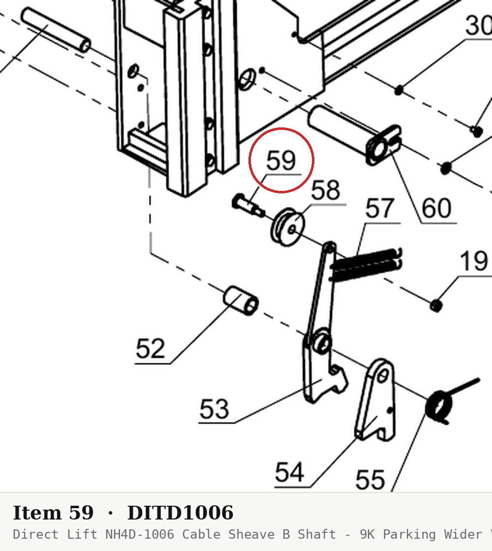 Direct Lift NH4D-1006 Cable Sheave B Shaft - 9K Parking Wider V & PP9+ 9K 4-Post - parts drawing detail