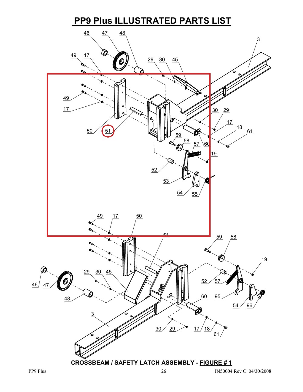 Direct Lift NH4D-1009 Latch Shaft - 9K Parking Wider V & PP9+ 9K 4-Post - full parts breakdown drawing