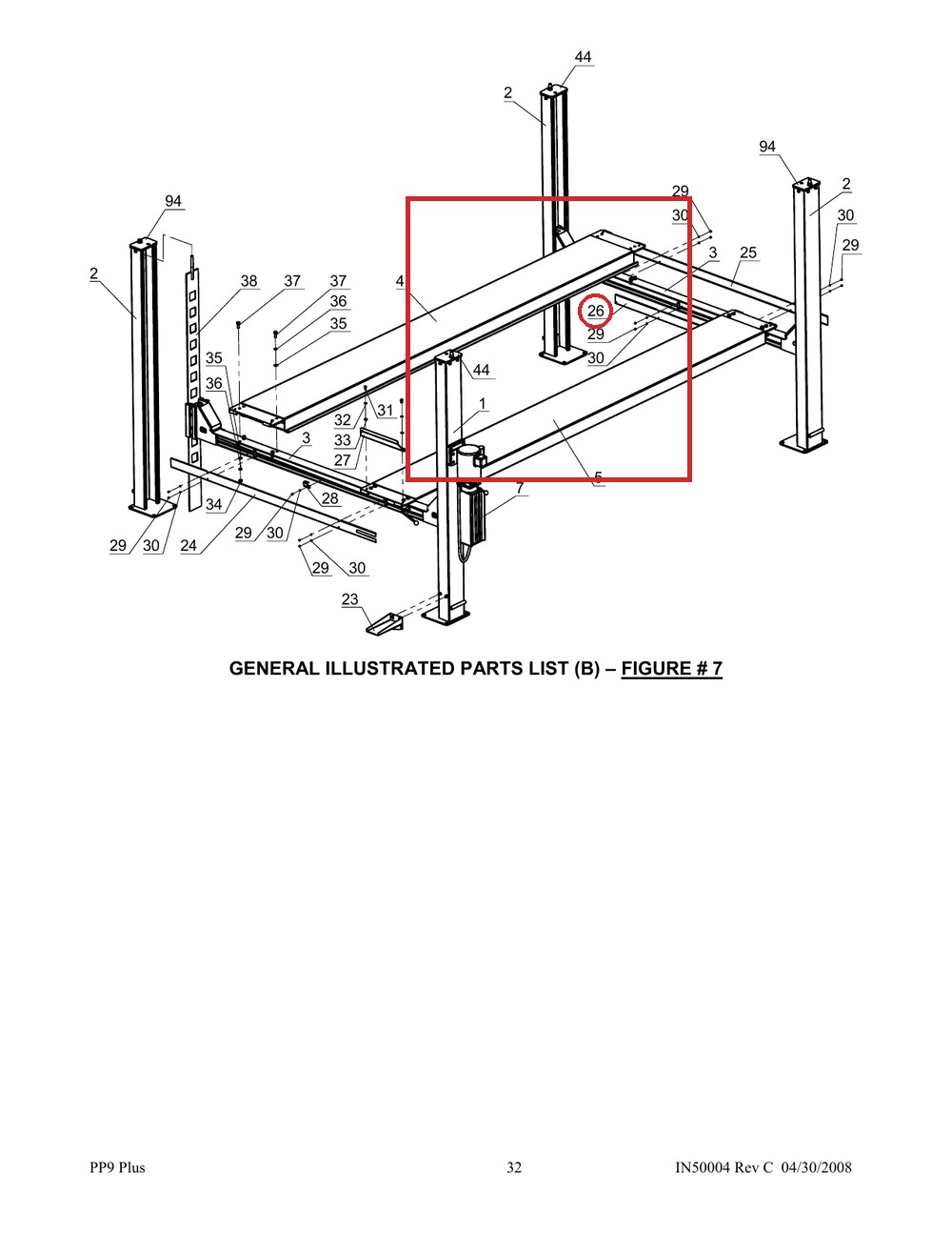 Direct Lift NH4D-1142 Cover Plate C - 9K Parking Wider V & PP9+ 9K 4-Post - full parts breakdown drawing