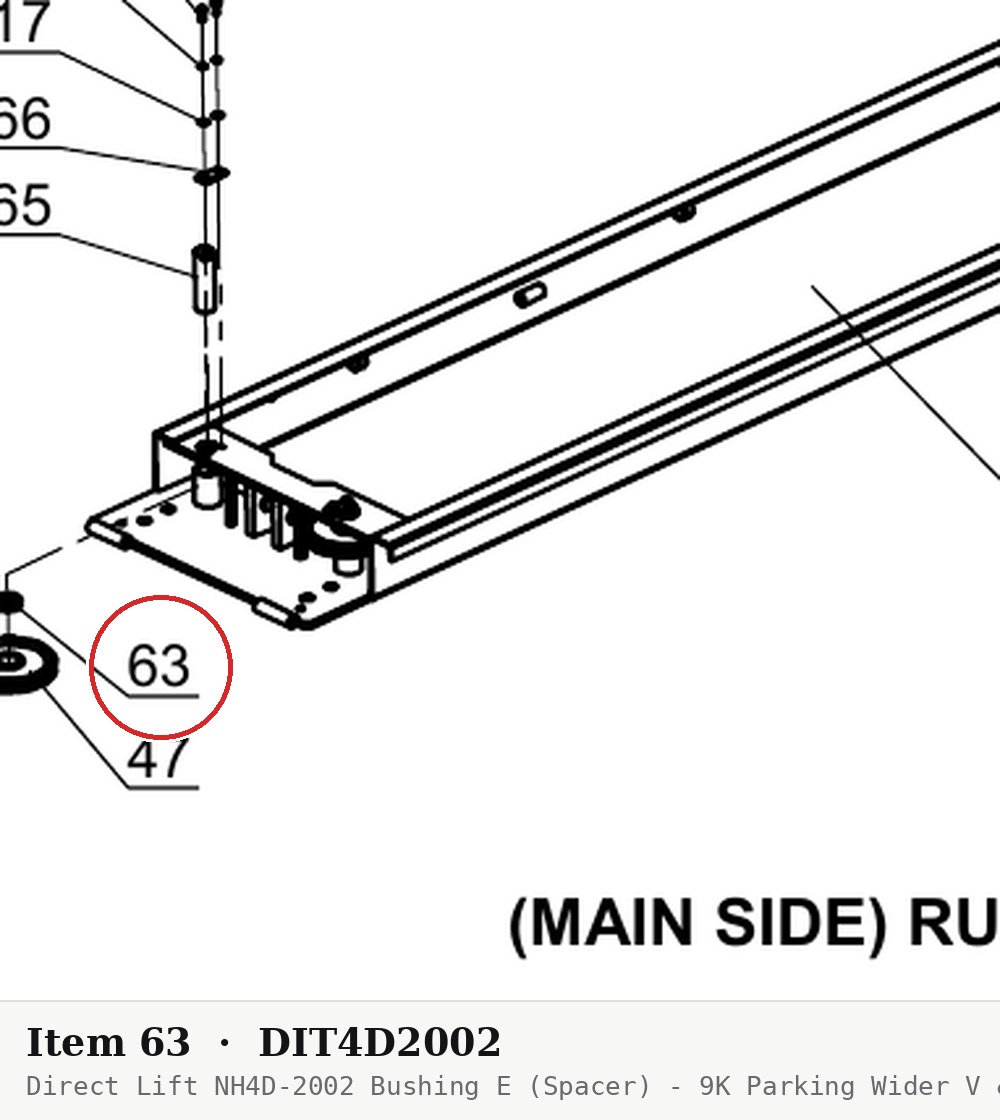Direct Lift NH4D-2002 Bushing E (Spacer) - 9K Parking Wider V & PP9+ 9K 4-Post Runway - parts drawing detail