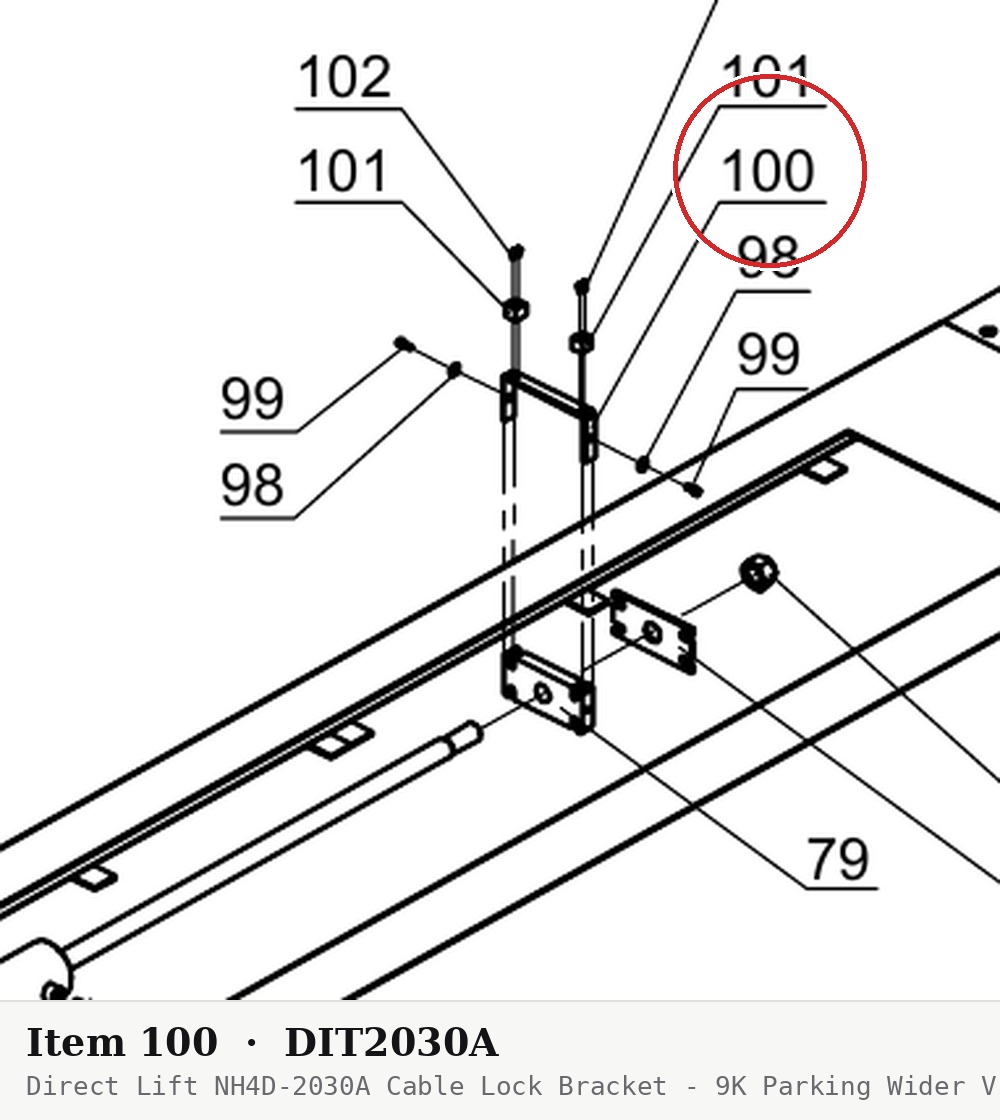 Direct Lift NH4D-2030A Cable Lock Bracket - 9K Parking Wider V & PP9+ 9K 4-Post - parts drawing detail