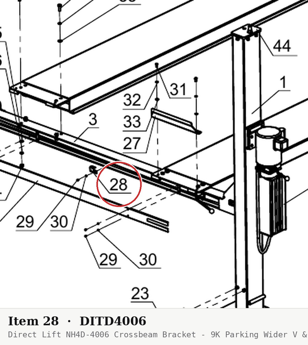 Direct Lift NH4D-4006 Crossbeam Bracket - 9K Parking Wider V & PP9+ 9K 4-Post - parts drawing detail