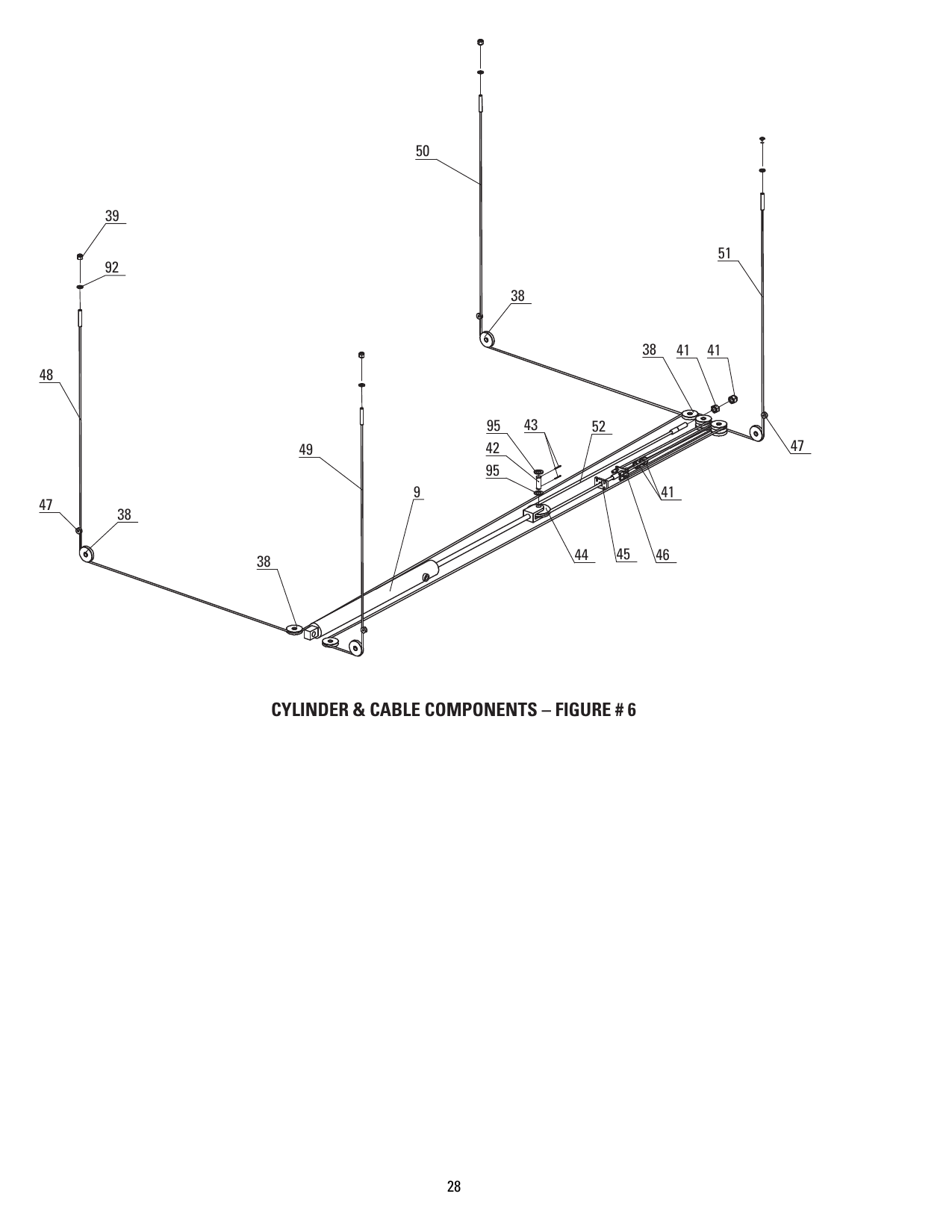 Direct Lift PP8+ Long Cylinder & Cable Components Drawing Direct Lift PP8+ Long Cylinder & Cable Components parts breakdown drawing