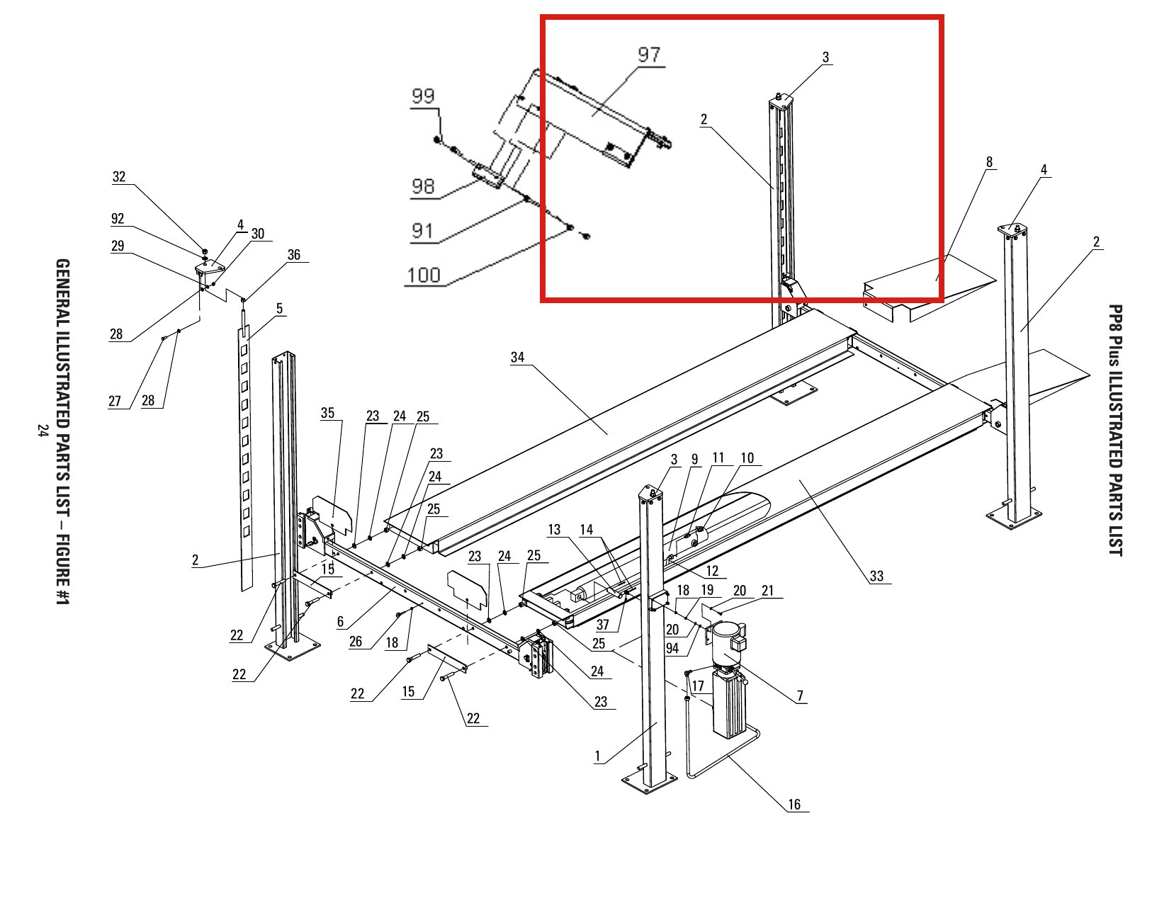 Direct Lift PP8P-1100 Column Weldment B - PP8+ 8K 4-Post Lift parts diagram (location)