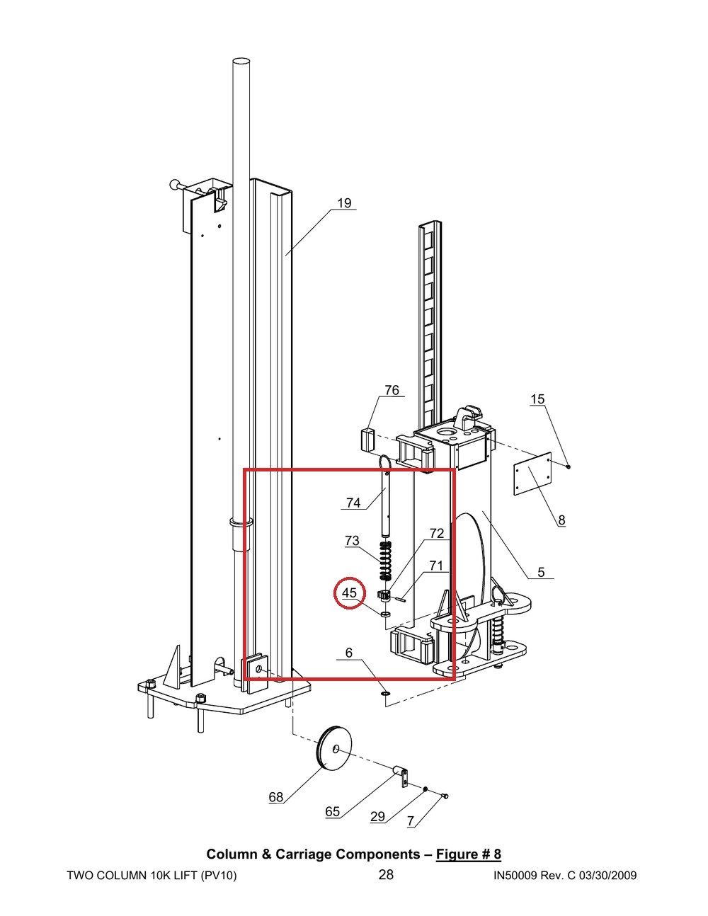 Direct Lift PV10-2001 Pipe - Pro 10 / PRO-V10 / PV10 2-Post 10K Lift - full parts breakdown drawing