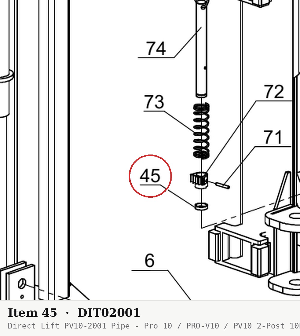 Direct Lift PV10-2001 Pipe - Pro 10 / PRO-V10 / PV10 2-Post 10K Lift - parts drawing detail