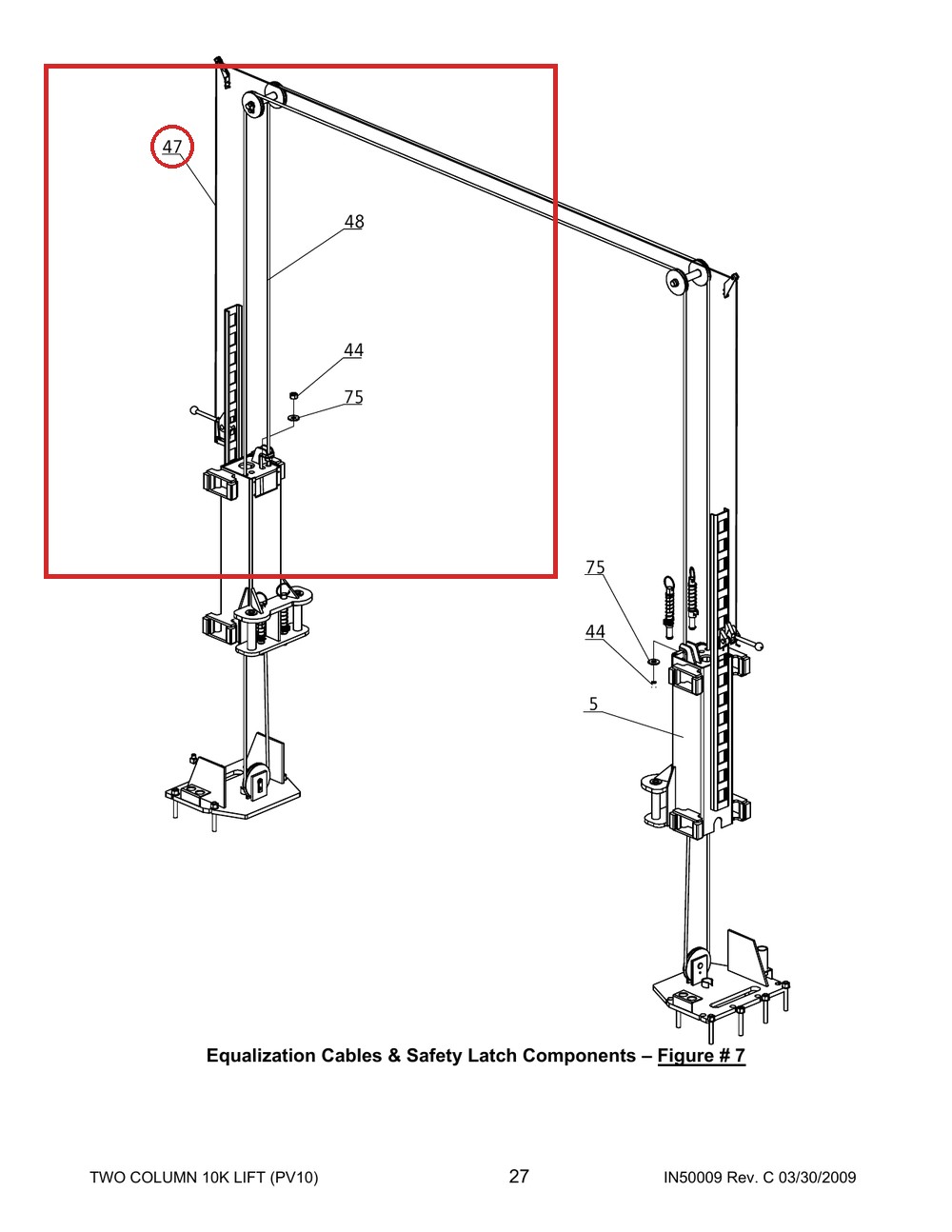Direct Lift PV10-8000 Lock Release Cable (2.5mm x 7686mm) - PRO10 / PROv10 / PV10 - full parts breakdown drawing