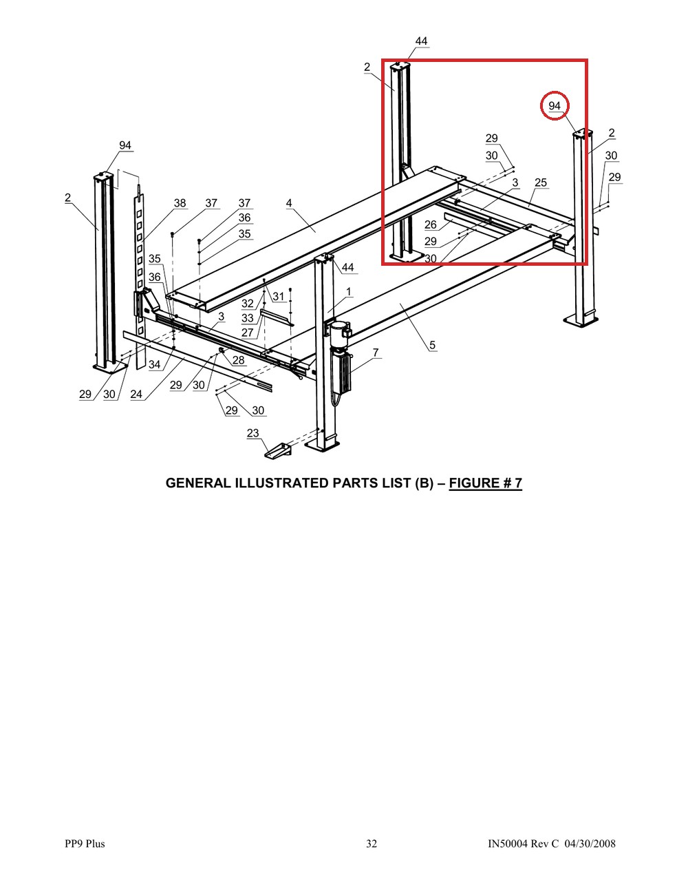 Direct Lift SH4D-1500DC Top Cap B for PP9+ 9K 4-Post & 9K Parking Lift - full parts breakdown drawing