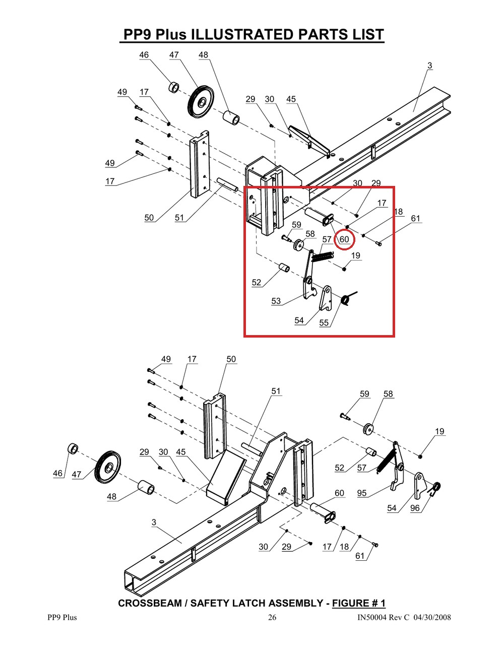 Direct Lift SH4D-2003 Cable Sheave Shaft for PP9+ 9K 4-Post & 9K Parking Lift - full parts breakdown drawing