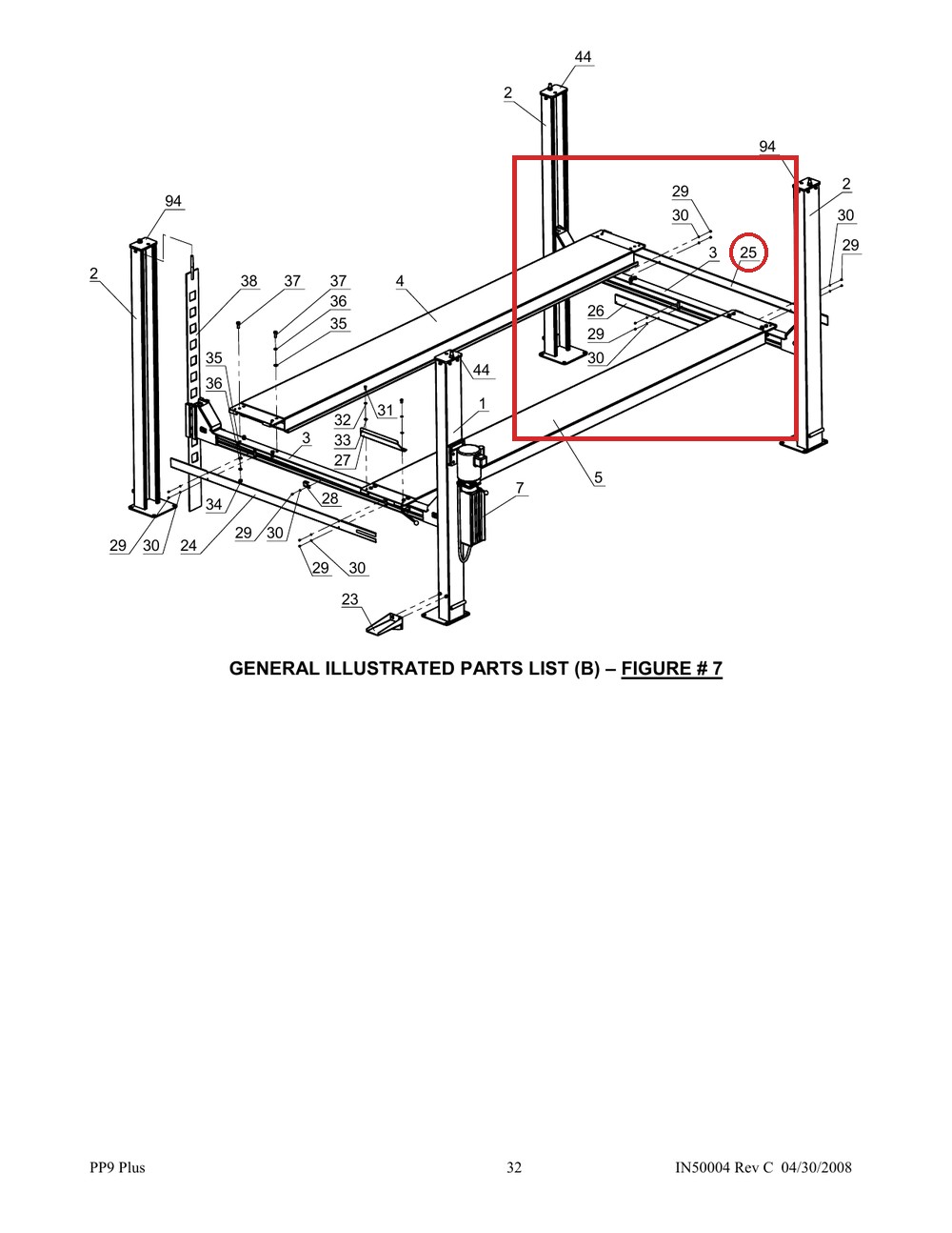 Direct Lift SH4D-2010 Cover Plate A for PP9+ 9K 4-Post Lift - full parts breakdown drawing