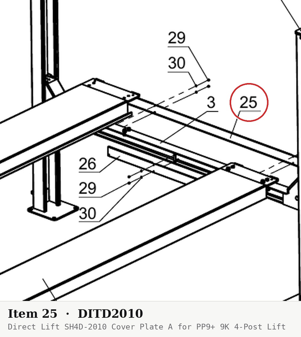 Direct Lift SH4D-2010 Cover Plate A for PP9+ 9K 4-Post Lift - parts drawing detail
