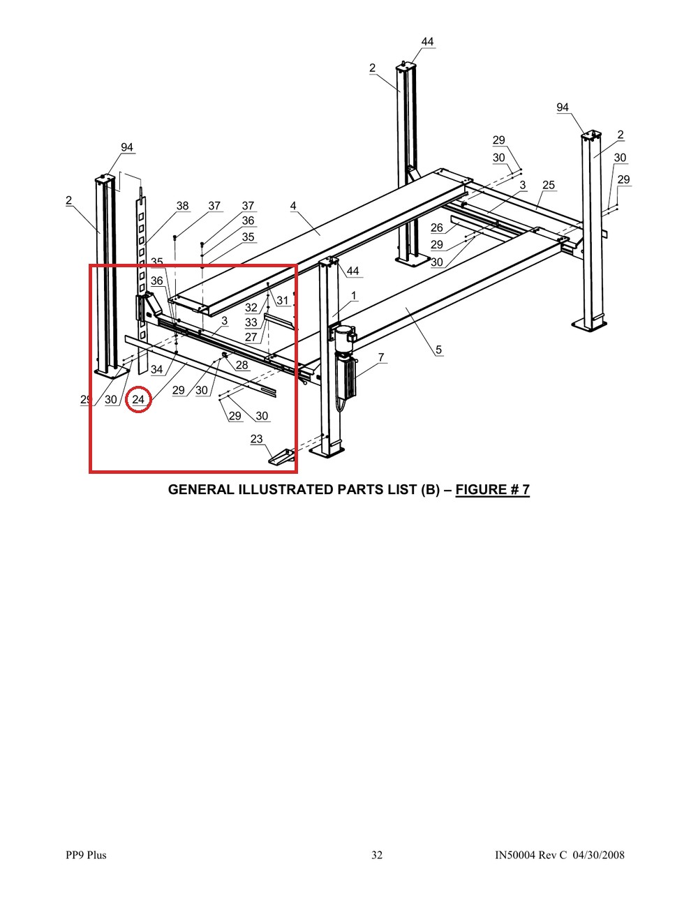 Direct Lift SH4D-2011 Cover Plate B for PP9+ 9K 4-Post Lift - full parts breakdown drawing