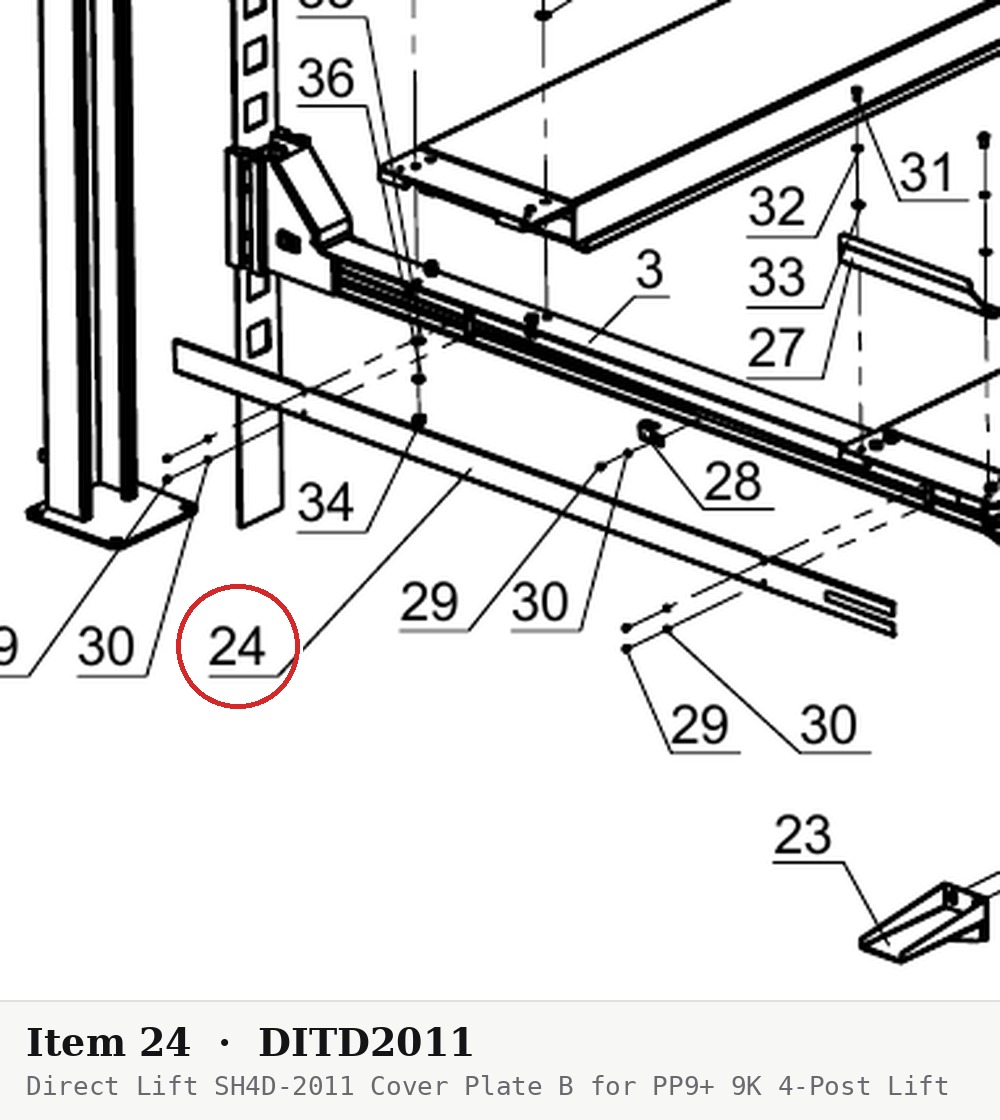Direct Lift SH4D-2011 Cover Plate B for PP9+ 9K 4-Post Lift - parts drawing detail