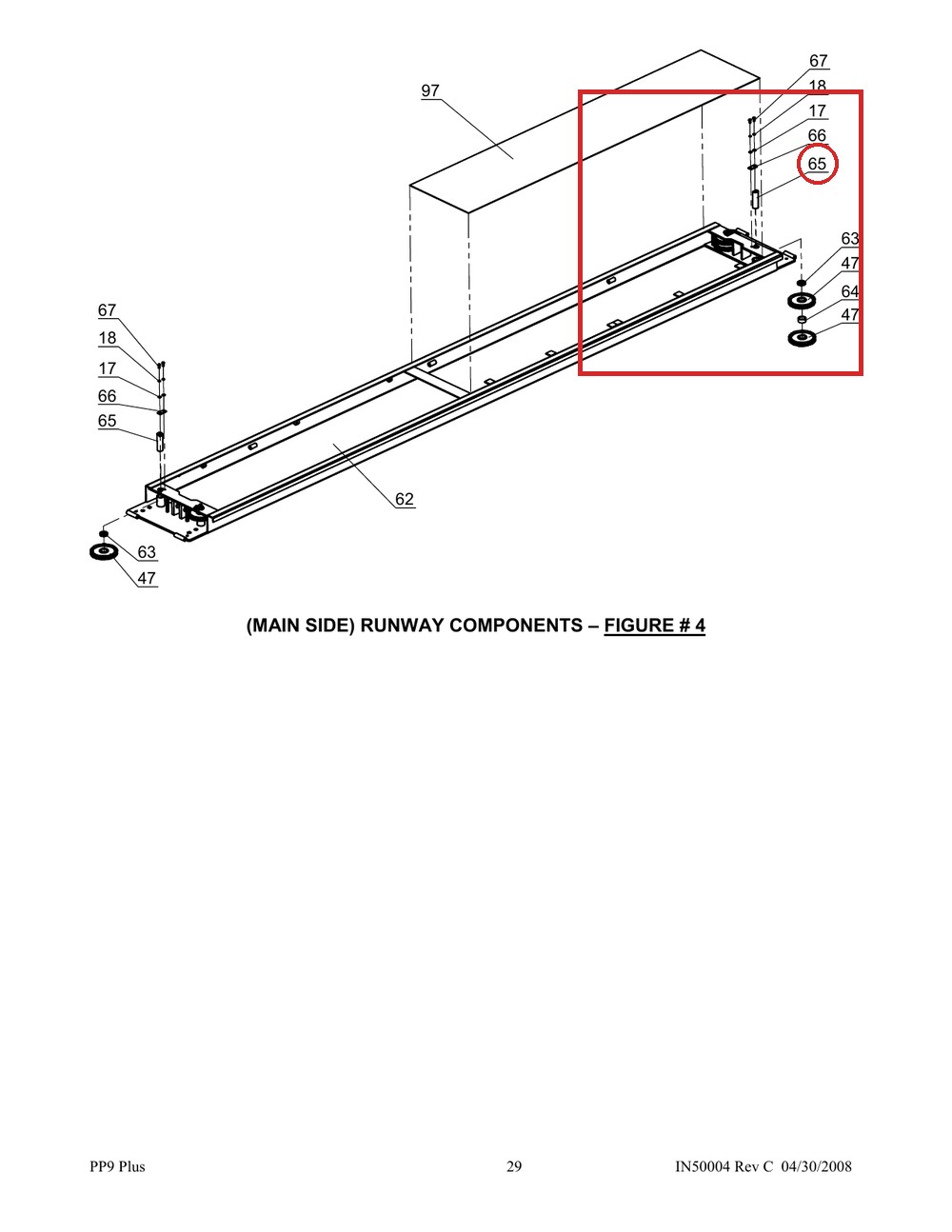 Direct Lift SH4D-3001 Runway Cable Sheave Shaft for PP9+ 9K 4-Post & 9K Parking Lift - full parts breakdown drawing