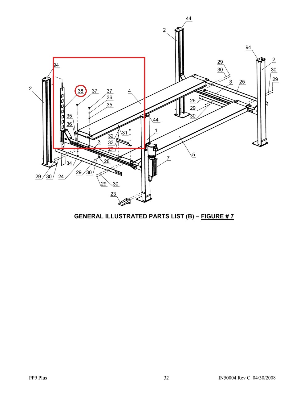 Direct Lift SH4D-4000HJ Lock Ladder for PP9+ 9K 4-Post & 9K Parking Lift - full parts breakdown drawing