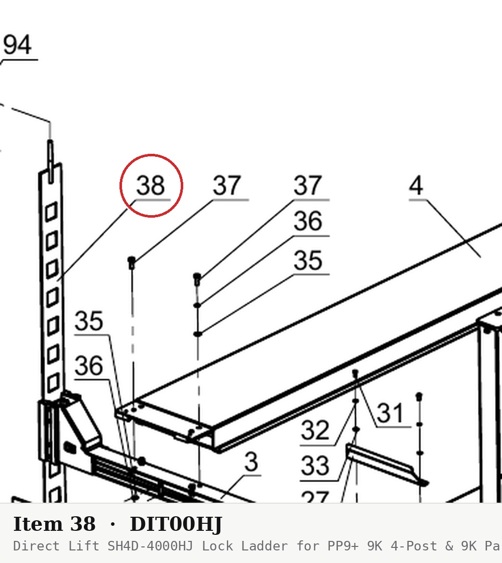 Direct Lift SH4D-4000HJ Lock Ladder for PP9+ 9K 4-Post & 9K Parking Lift - parts drawing detail