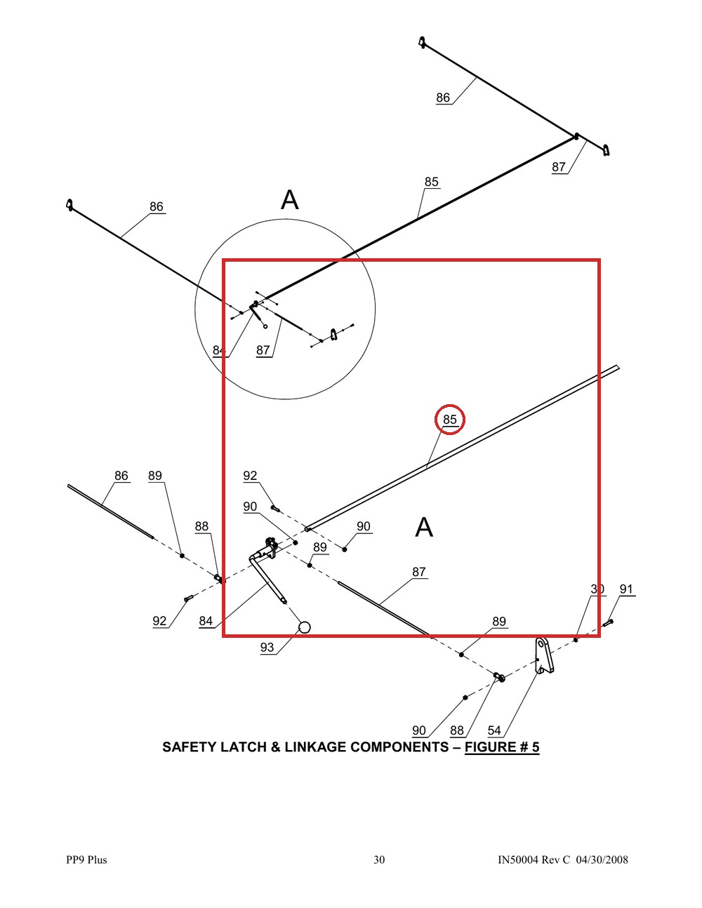 Direct Lift SH4D-5001 Safety Release Handle A (T Rod) - PP9+ 9K 4-Post & 9K Parking Wider V - full parts breakdown drawing