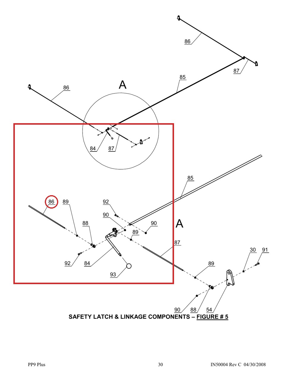 Direct Lift SH4D-5003 Connecting Rod A 94.2" - PP9+ 9K 4-Post Safety Latch Linkage - full parts breakdown drawing