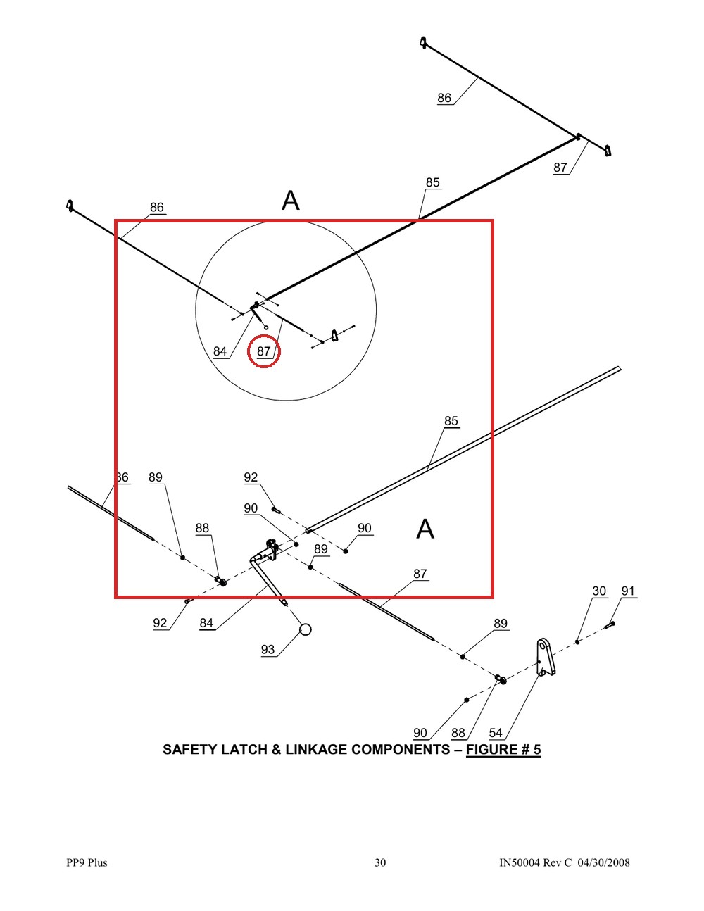 Direct Lift SH4D-5004 Connecting Rod B 16.6" - PP9+ 9K 4-Post Safety Latch Linkage - full parts breakdown drawing