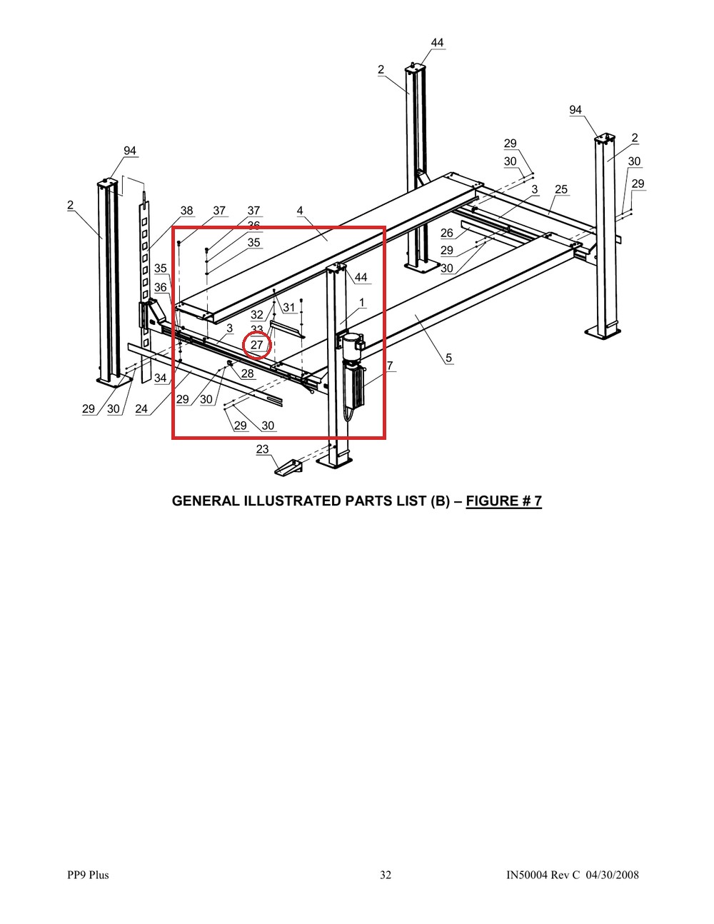 Direct Lift SH4D-8001 Wheel Stop / Tire Stop - PP9+ 9K 4-Post & 9K Parking Wider V - full parts breakdown drawing
