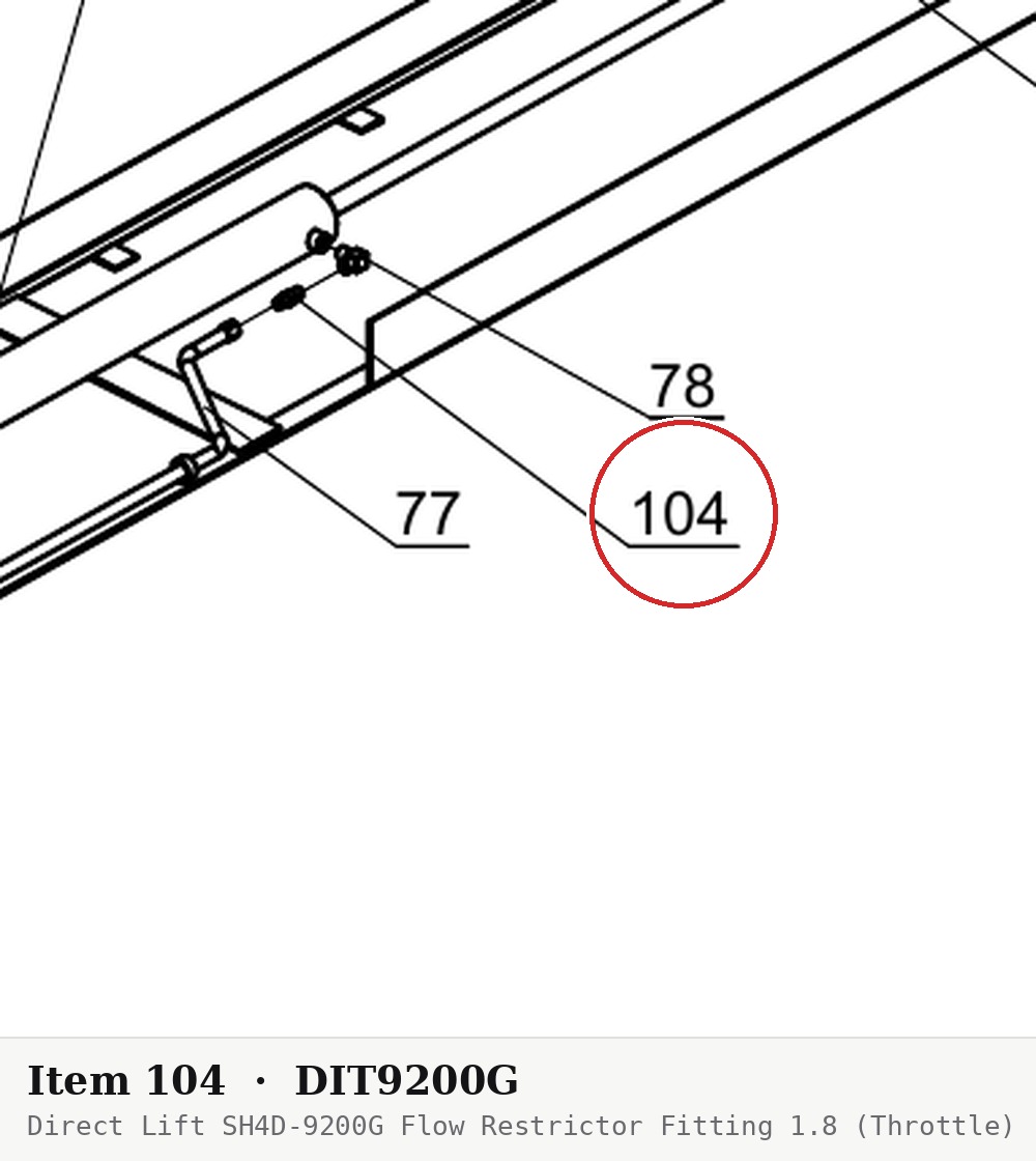 Direct Lift SH4D-9200G Flow Restrictor Fitting 1.8 (Throttle) - PP9+ 9K 4-Post Hydraulics - parts drawing detail