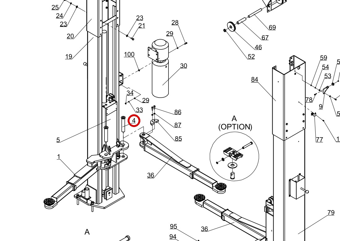 Direct Lift 30500-5300 Swing Arm Pin for Pro 10 10K, BP9 and Pro 9F 9K 2-Post Lifts