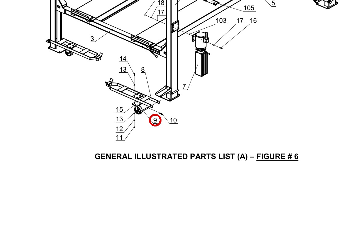 Direct Lift SH4D-7100 Caster Frame Pin - PP9+ 9K 4-Post & 9K Parking Wider V Caster Kit