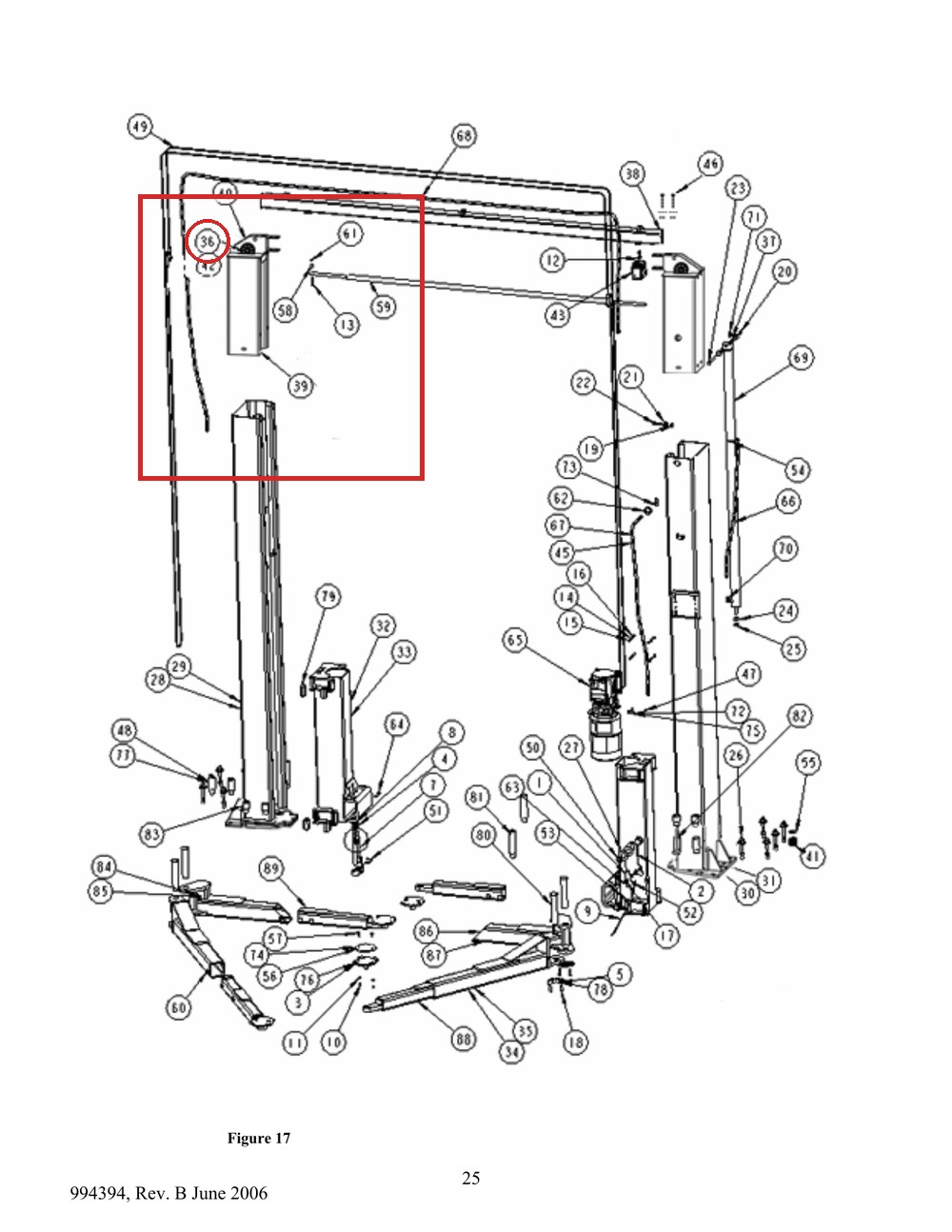 Forward Lift 0970802 Sheave Pin - I9 / I10 (INT 9, INT 10) Two Post Lifts - full parts breakdown drawing