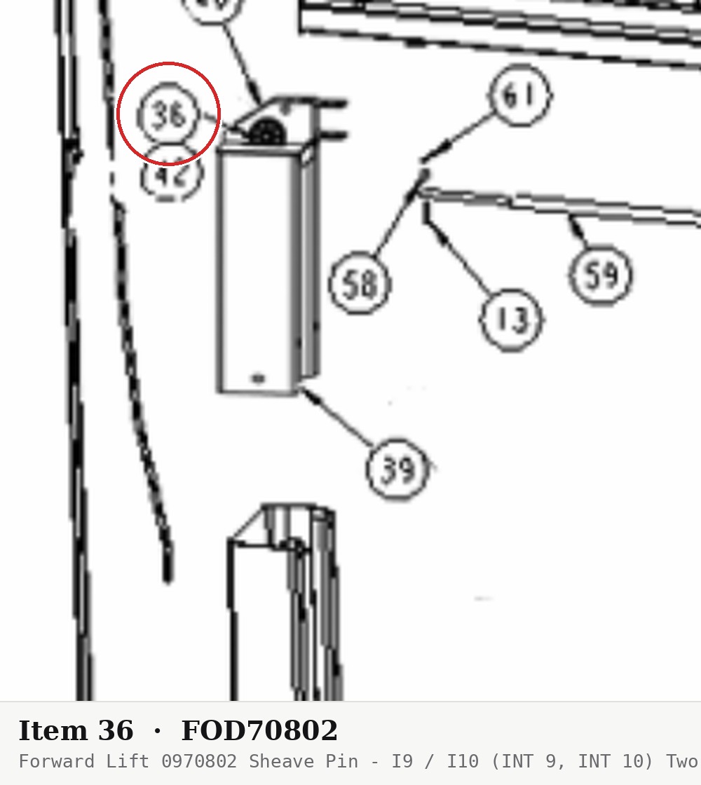 Forward Lift 0970802 Sheave Pin - I9 / I10 (INT 9, INT 10) Two Post Lifts - parts drawing detail