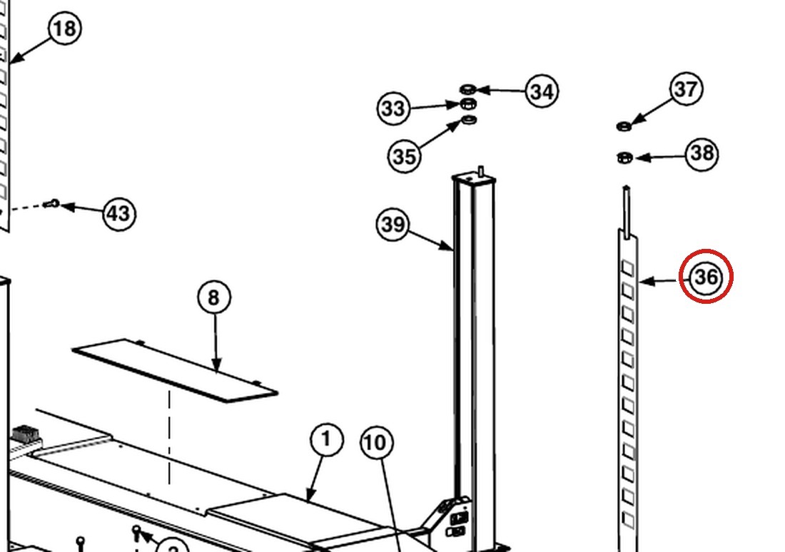 Forward Lift 1400106 Rear Latch Bar - OR14 14K Four-Post Lift parts diagram