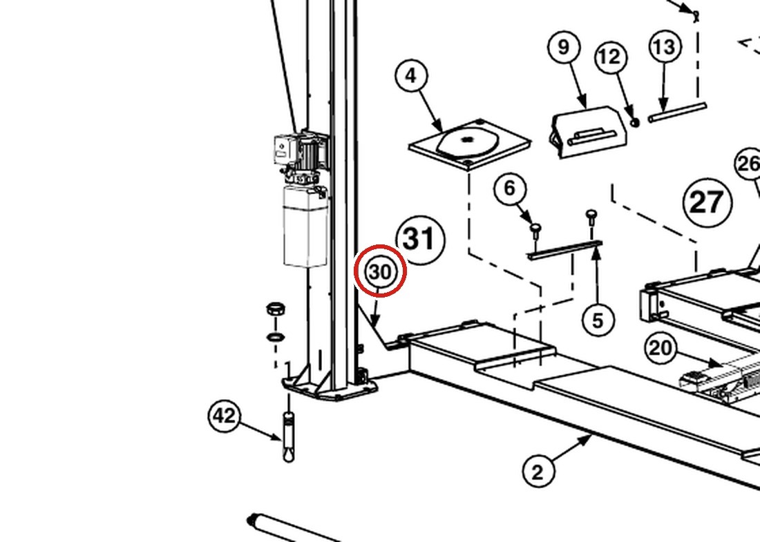 Forward Lift 1400402 Left Front Yoke Weldment - OR14 14K Four-Post Lift parts diagram