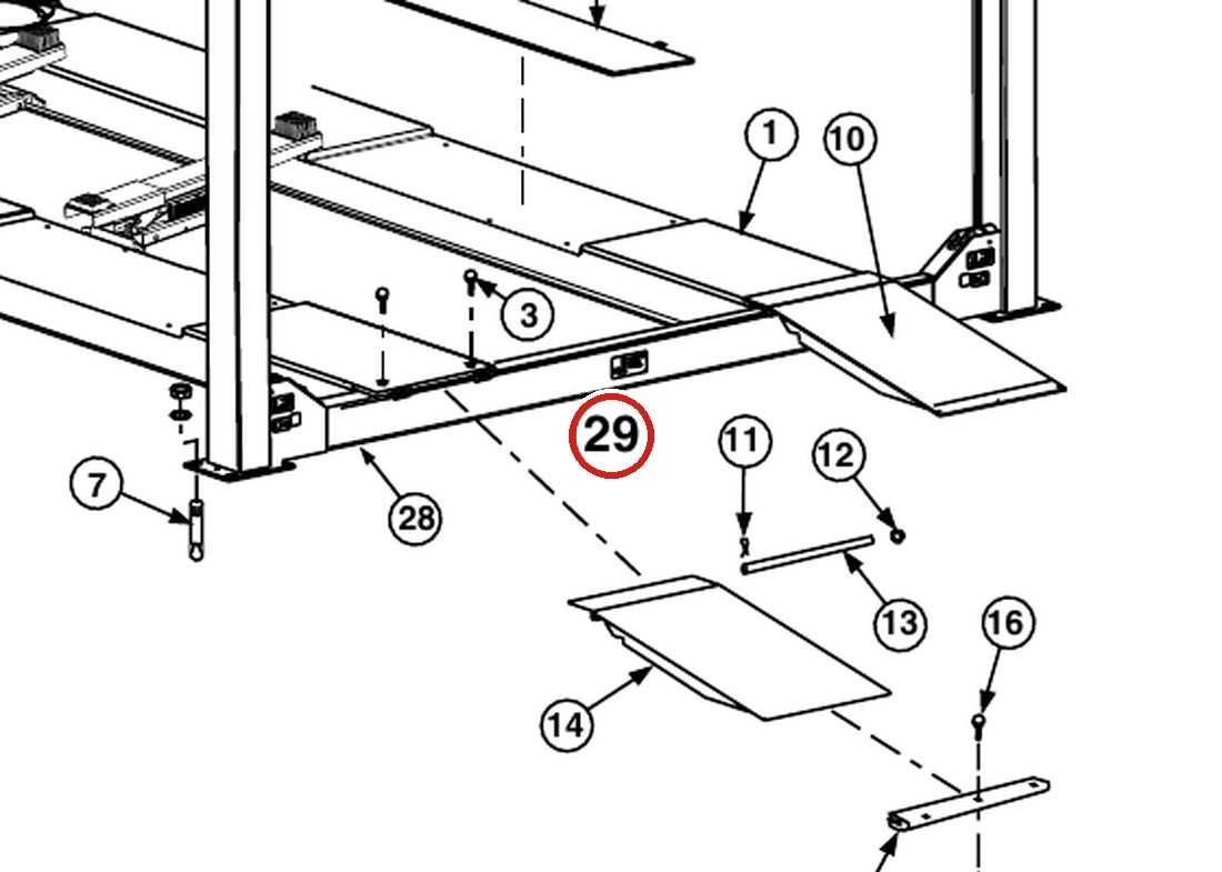 Forward Lift 1400404 Rear Yoke Assembly with Latches for OR14 14K 4-Post Lift parts diagram