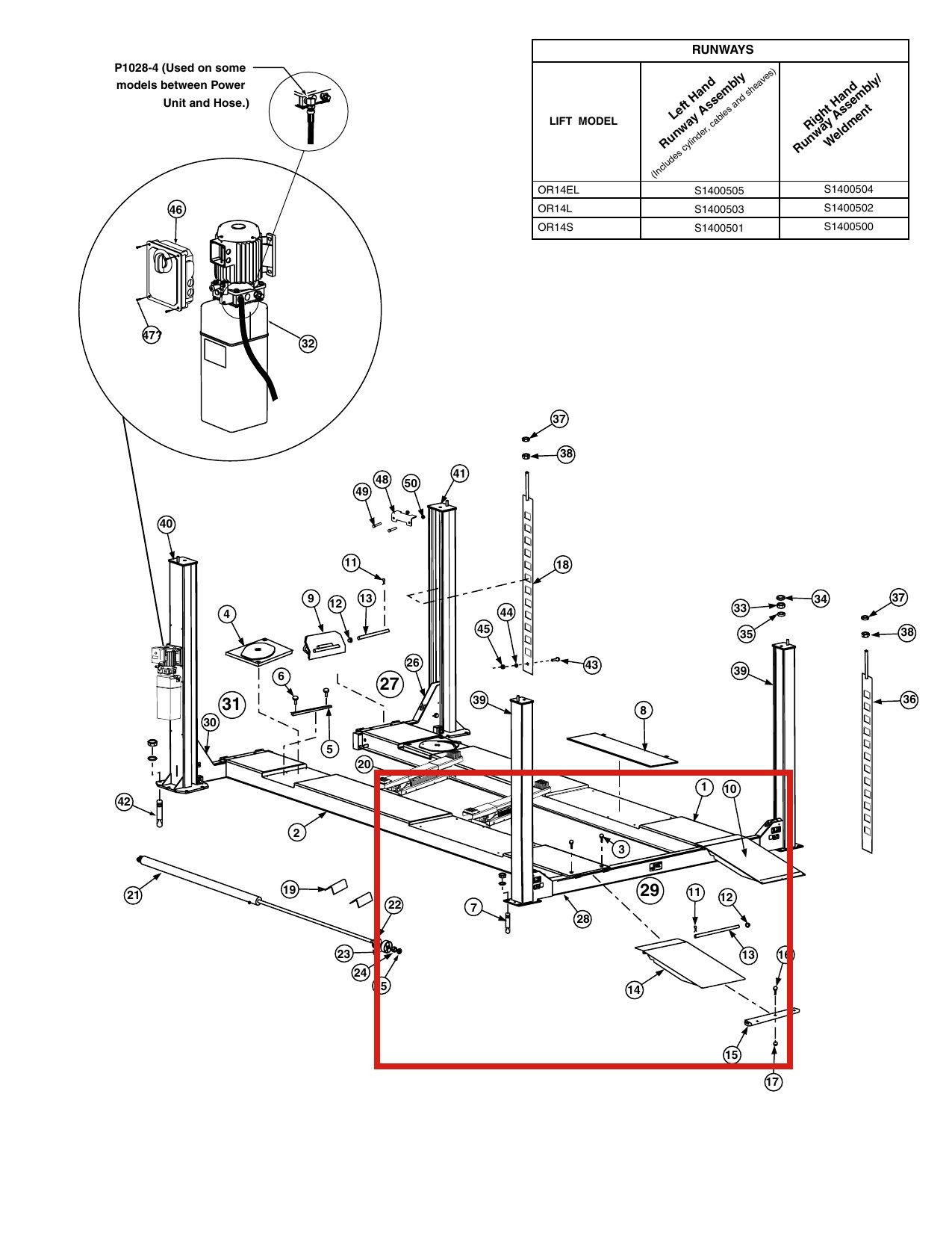 Forward Lift 1400405 Rear Yoke Weldment for OR14 14K 4-Post Lift parts diagram (location)