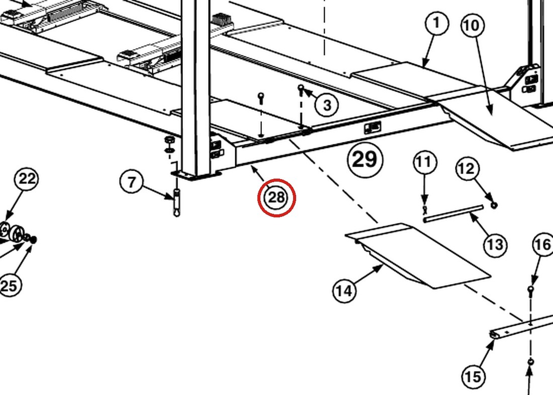 Forward Lift 1400405 Rear Yoke Weldment for OR14 14K 4-Post Lift parts diagram