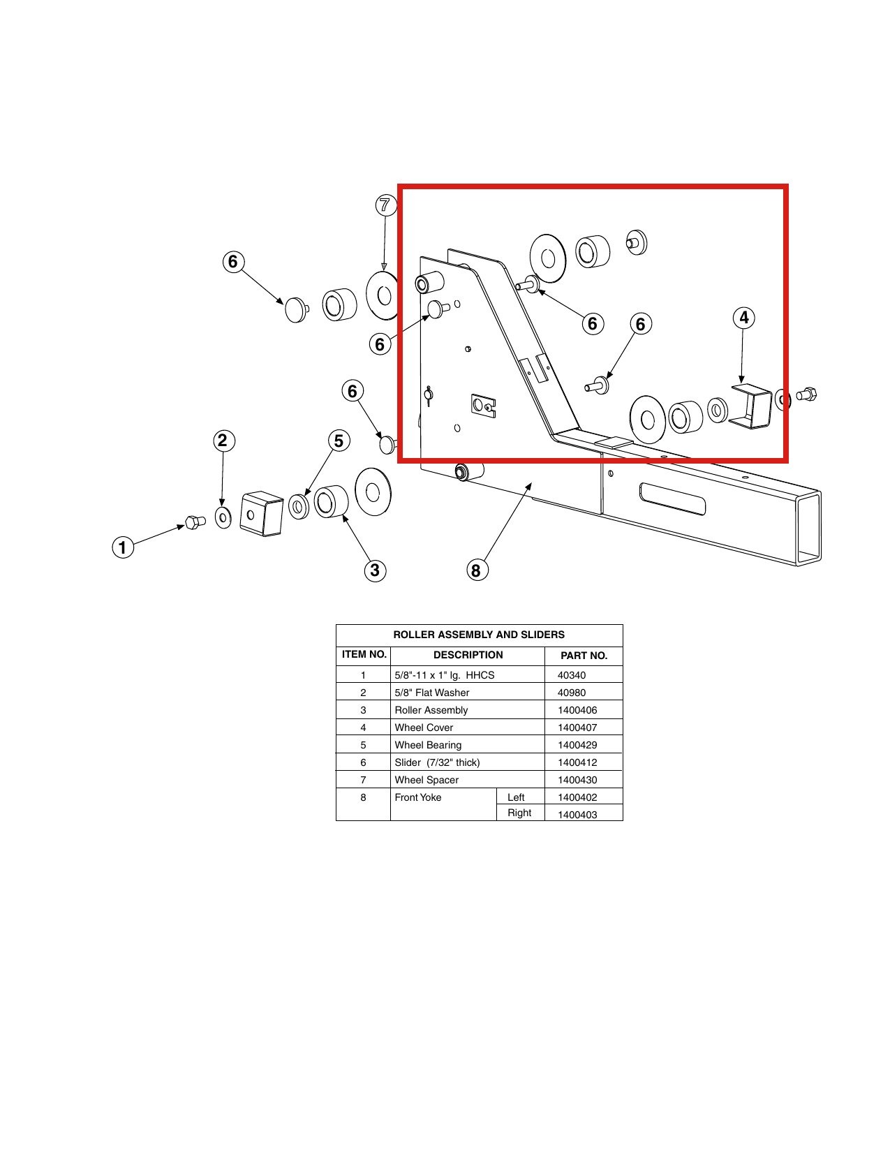 Forward Lift 1400412 Slider 7/32" Thick for OR14 14K 4-Post Lift parts diagram (location)