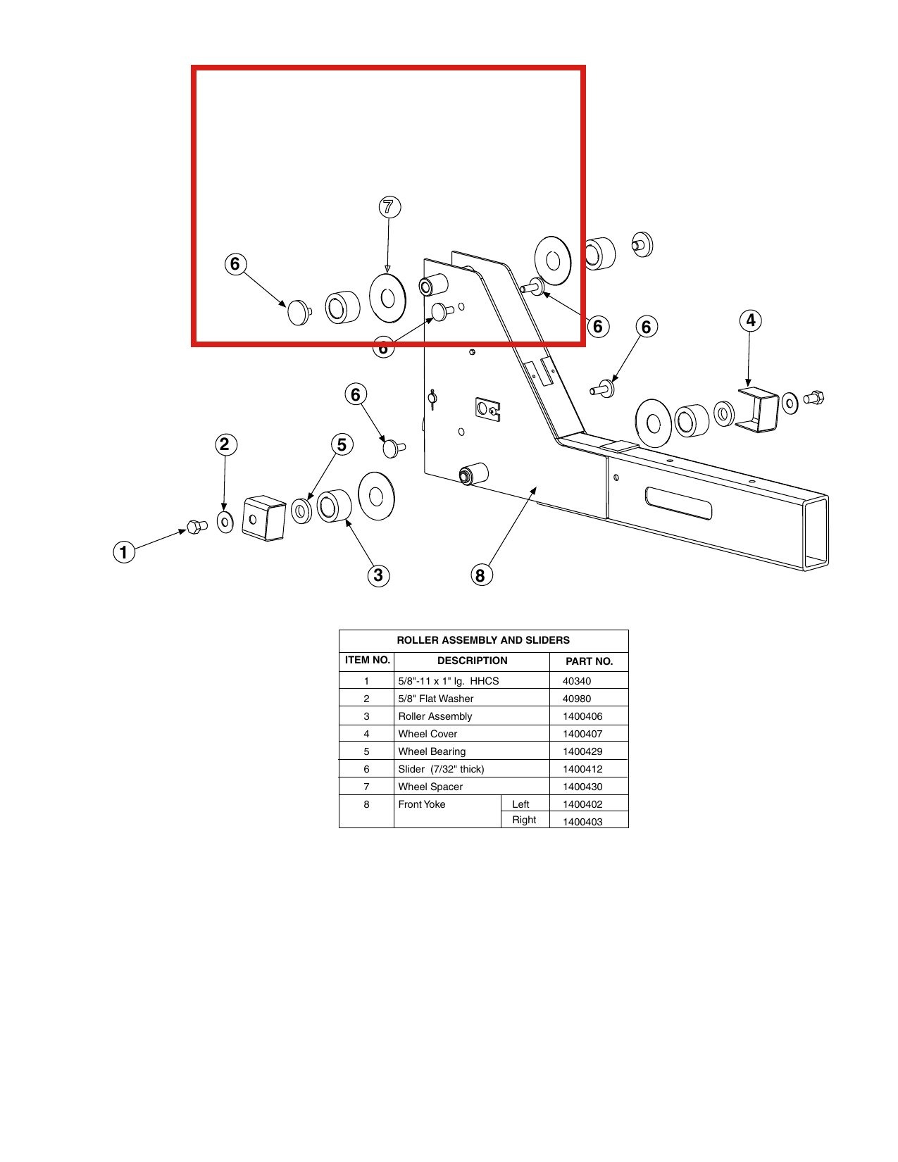 Forward Lift 1400430 Wheel Spacer for OR14 14K 4-Post Lift Roller Assembly parts diagram (location)