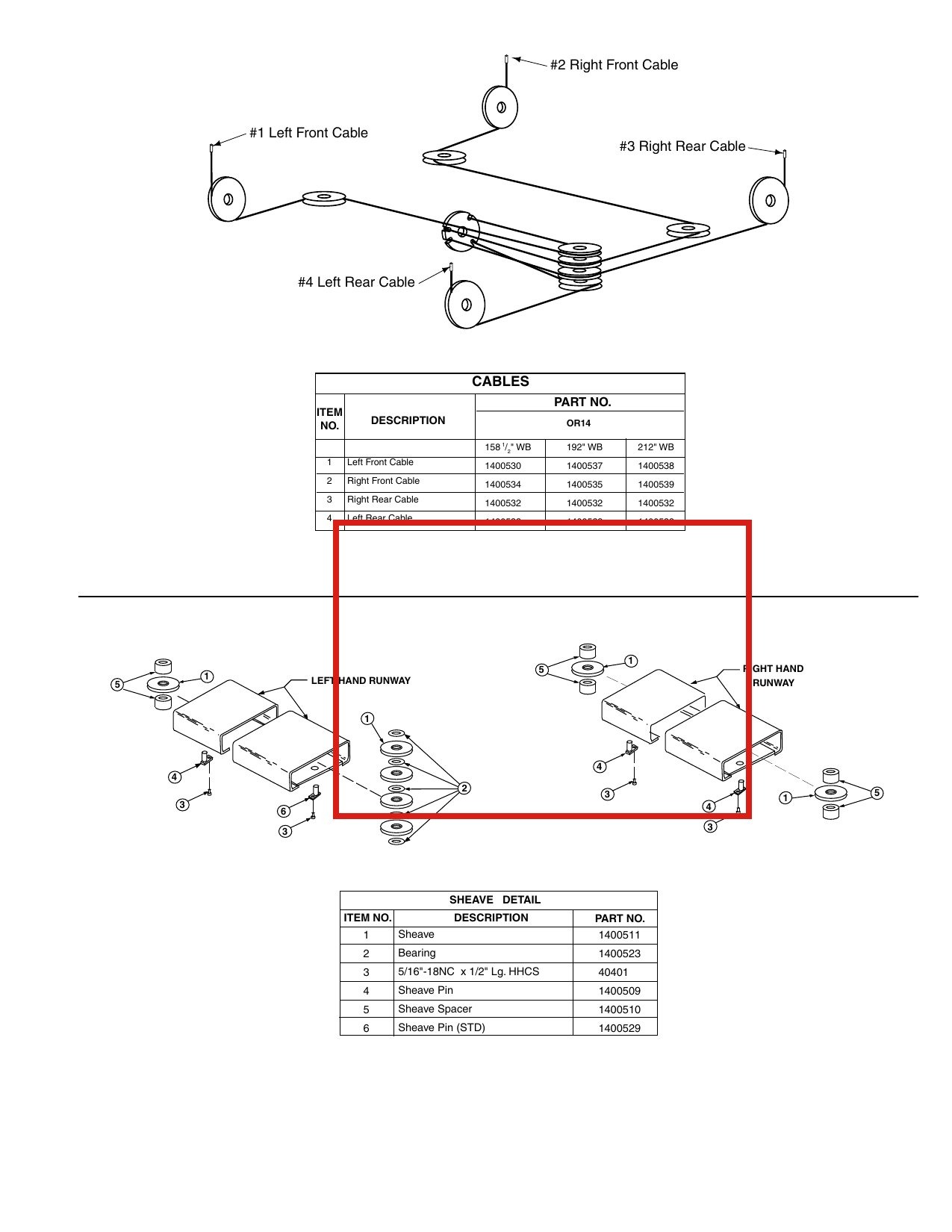 Forward Lift 1400510 Sheave Spacer for OR14 14K 4-Post Lift parts diagram (location)