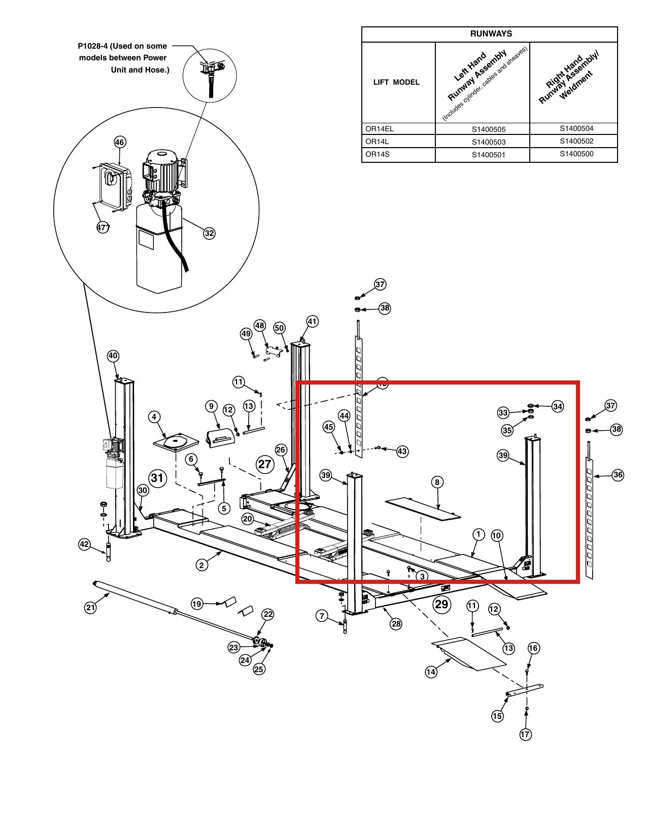 Forward Lift 1400519 Rear Slip Plate Kit for OR14 14K 4-Post Alignment Lift parts diagram (location)