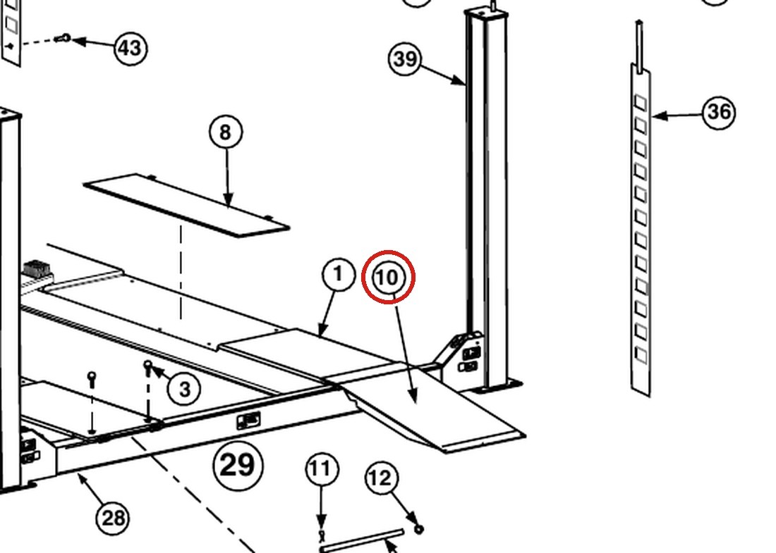 Forward Lift 1400525 Extended Ramp Chock Assembly for OR14 14K 4-Post Lift parts diagram