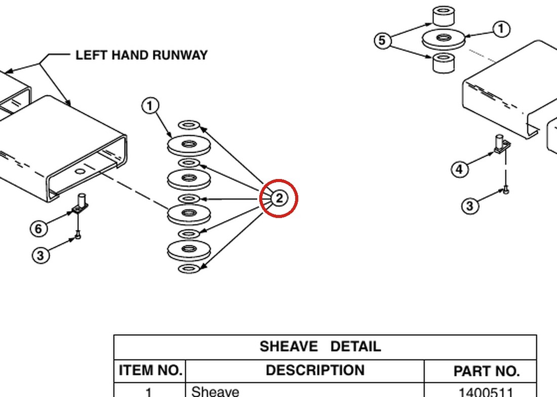 Forward Lift 1400539 Right Front Lifting Cable, 212" WB, for OR14 14K 4-Post Lift parts diagram