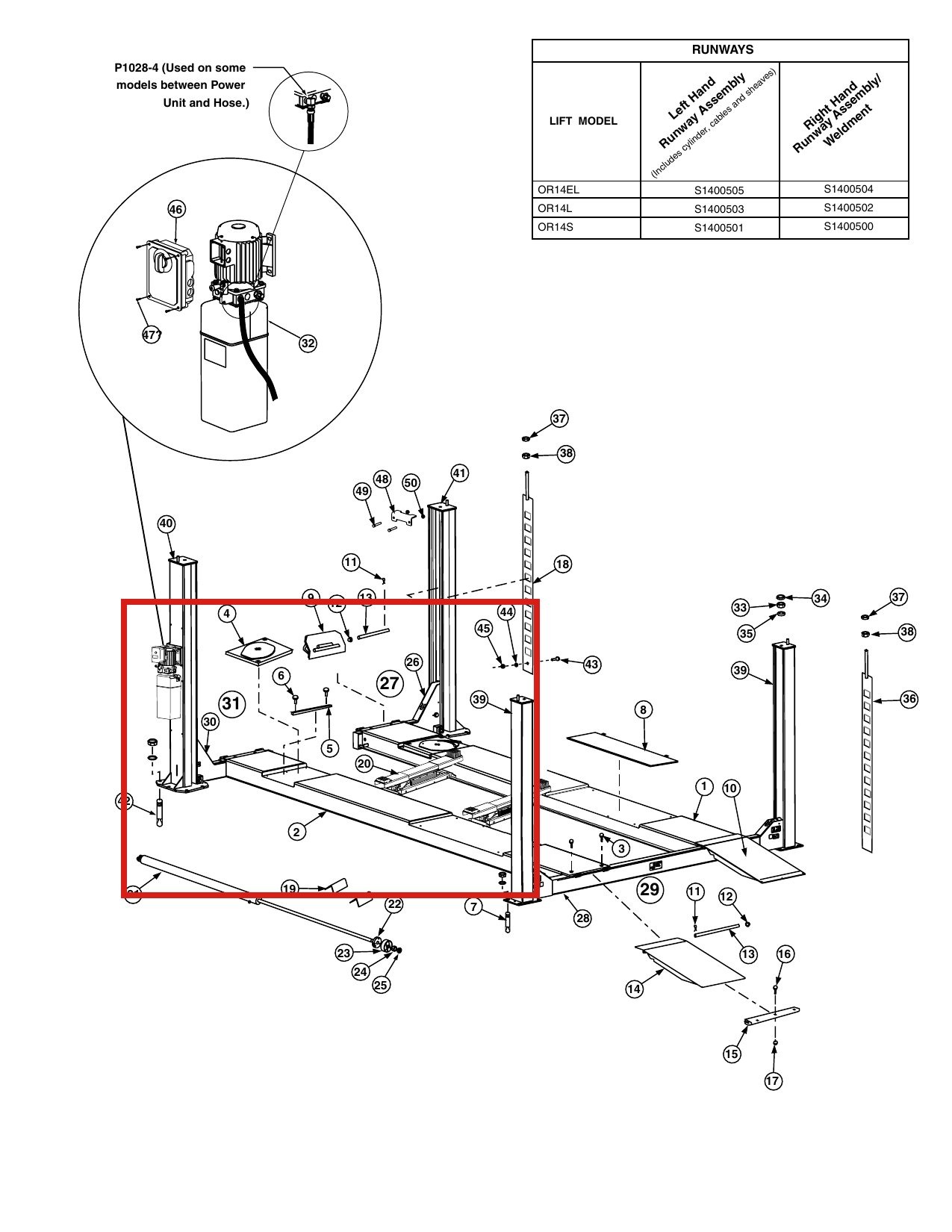 Forward Lift 1400542 Stainless Steel Turntable Guide Bar for OR14 14K 4-Post Alignment Lift parts diagram (location)
