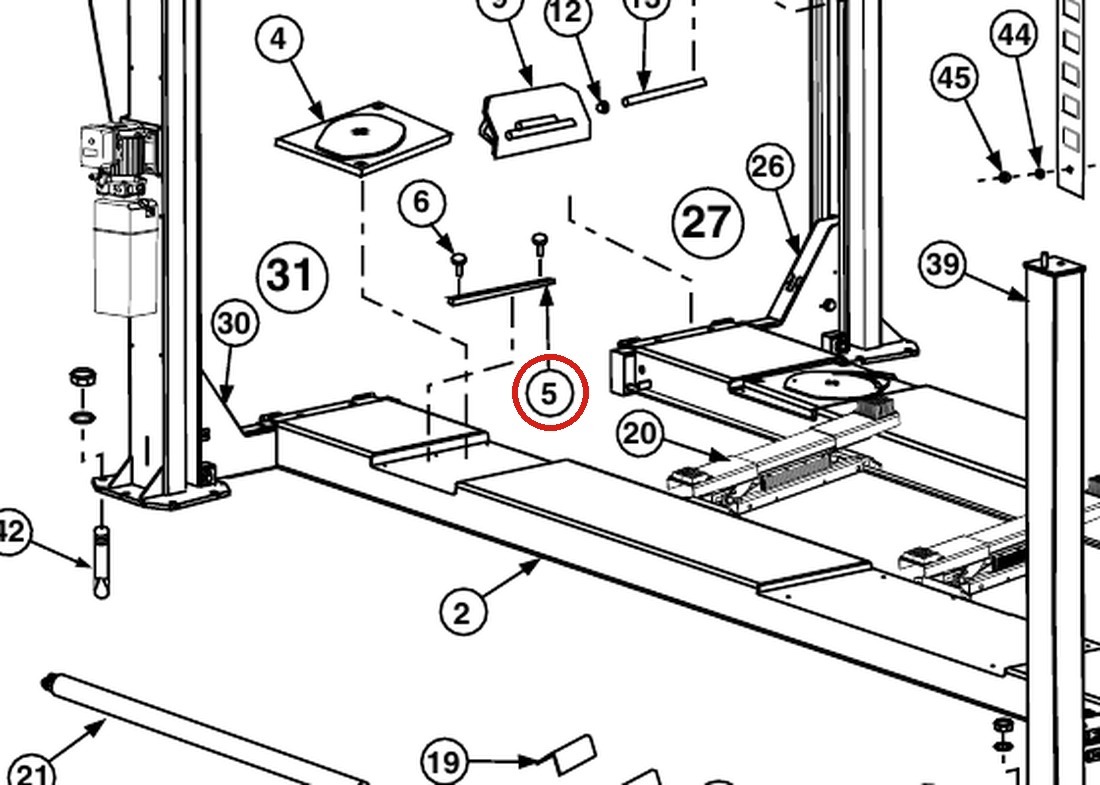 Forward Lift 1400542 Stainless Steel Turntable Guide Bar for OR14 14K 4-Post Alignment Lift parts diagram