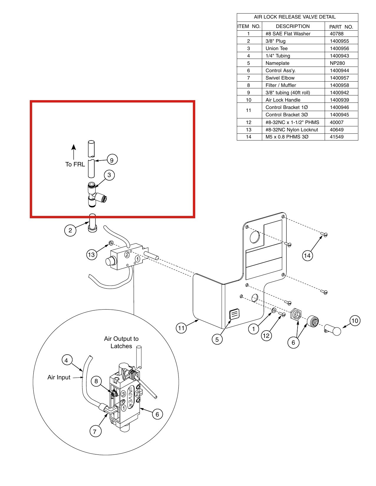 Forward Lift 1400942 3/8" Airline Tubing, 40 ft Roll, for OR14 14K 4-Post Lift parts diagram (location)