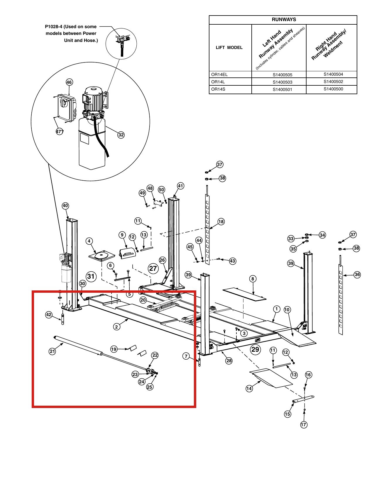 Forward Lift 1400947 Triangular Wheel Chock for OR14 14K 4-Post Lift Runways parts diagram (location)