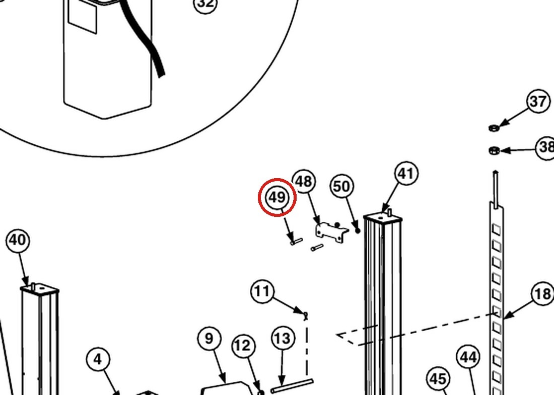 Forward Lift 40247 1/2"-13NC x 3" HHCS Grade 8 Bolt for OR14 14K 4-Post Lift Runways parts diagram