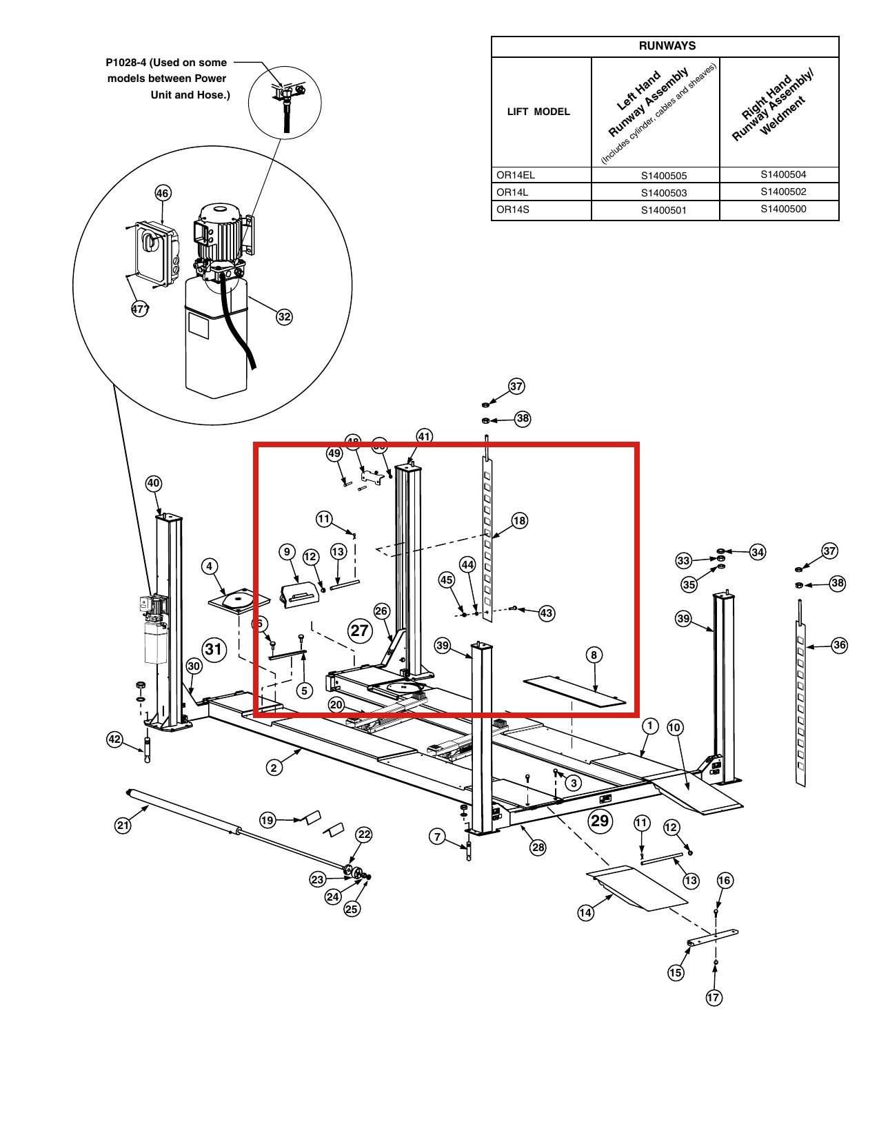 Forward Lift 40642 Hex Nylon Insert Locknut 1/4"-20NC for CR18, 12K & OR14 4-Post Lifts parts diagram (location)