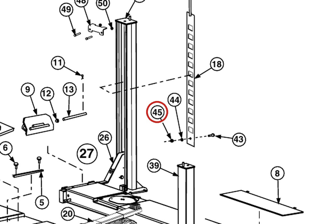 Forward Lift 40642 Hex Nylon Insert Locknut 1/4"-20NC for CR18, 12K & OR14 4-Post Lifts parts diagram